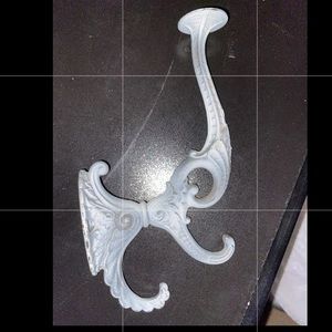 Large Vintage shabby chic cast iron wall coat hook-gray